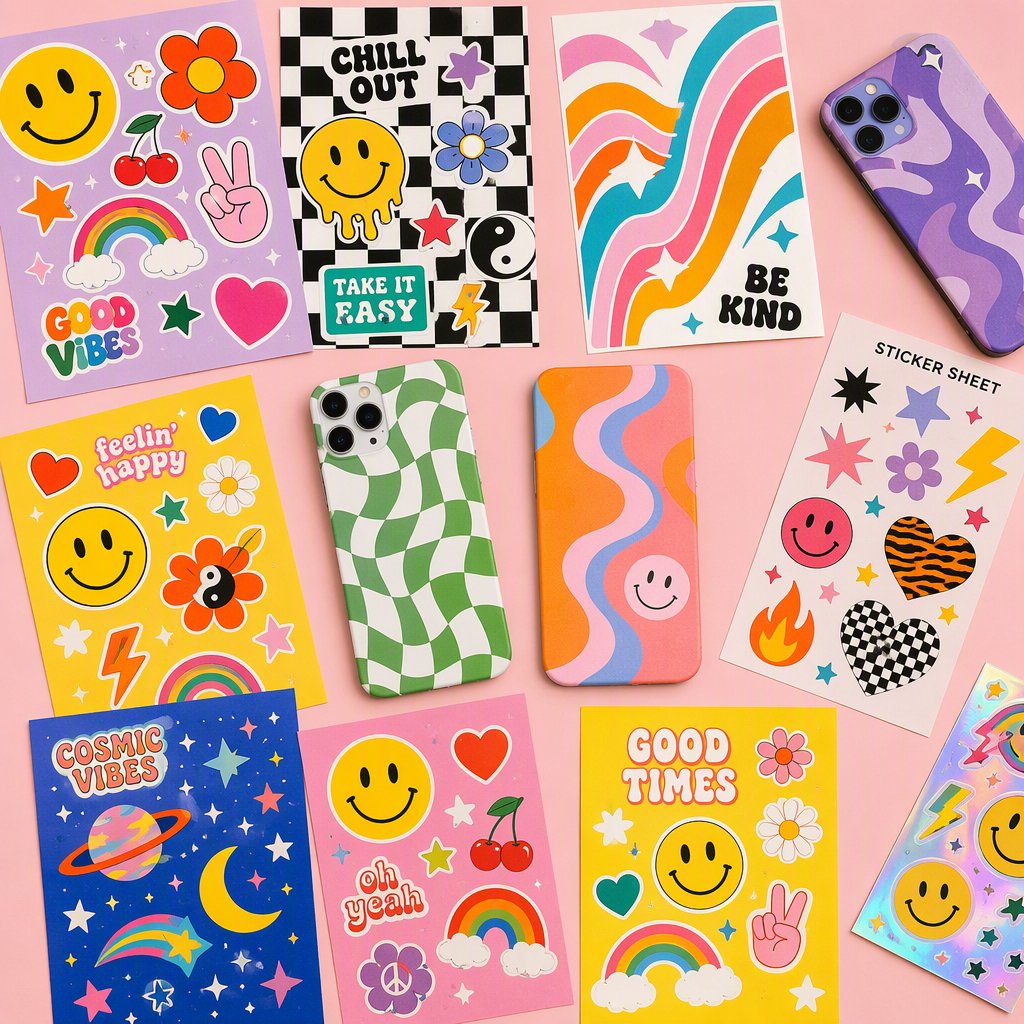Colorful die-cut vinyl sticker sheets
